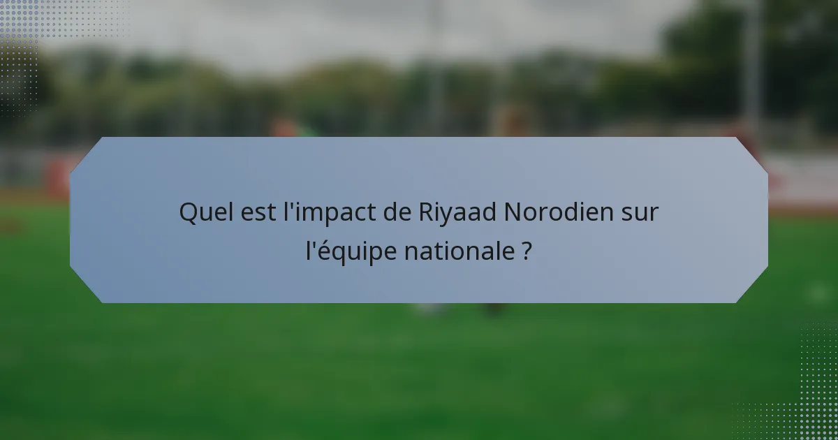 Quel est l'impact de Riyaad Norodien sur l'équipe nationale ?